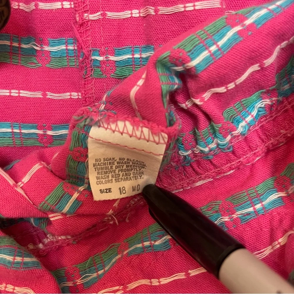 VTG 90s OshKosh Floral Overalls Bibs Bow Pink Blue Girls Size 18M USA‎ Union Tag